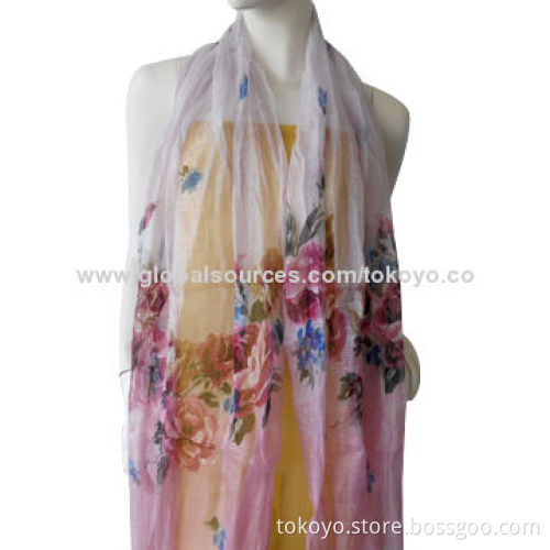 Silk scarf with floral printing, super light for summer, ladies style